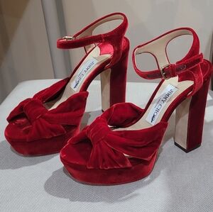 Jimmy Choo Red Velvet Block Heels
